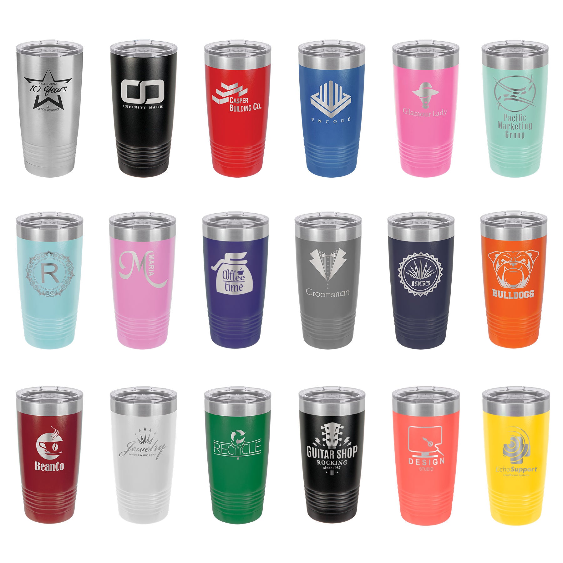 Custom Engraved Stainless Steel Tumblers in Quirky Colors (20 oz) - BirdsWoodShack