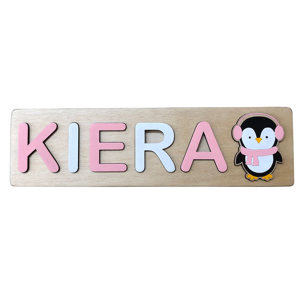 Personalized 3D Wooden Name puzzle with Cute Penguin - BirdsWoodShack
